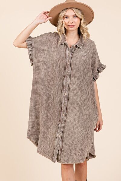 Hazel Blues® |  Mittoshop Mineral Wash Cotton Gauze Mini Shirt Dress