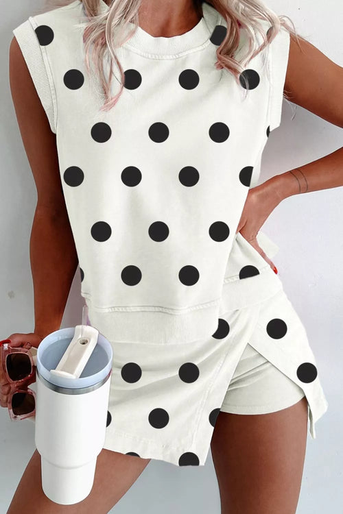 Hazel Blues® |  Ribbed Trim Polka Dot Print Tank Split Mini Skort 2pcs Set