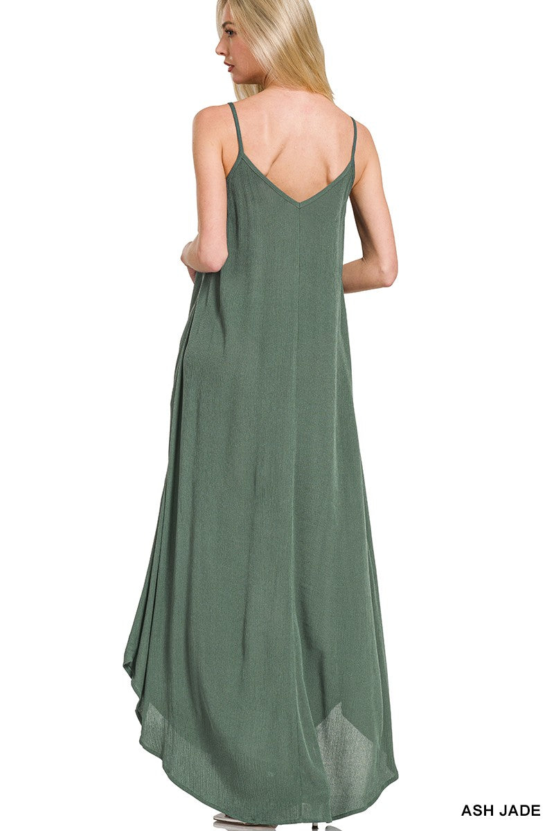 Hazel Blues® |  Zenana Woven Crinkle Cami Maxi Dress with Side Pockets
