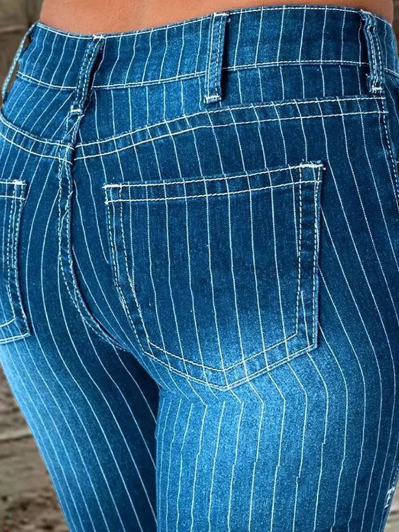 Hazel Blues® |  Striped Button Fly Flare Jeans