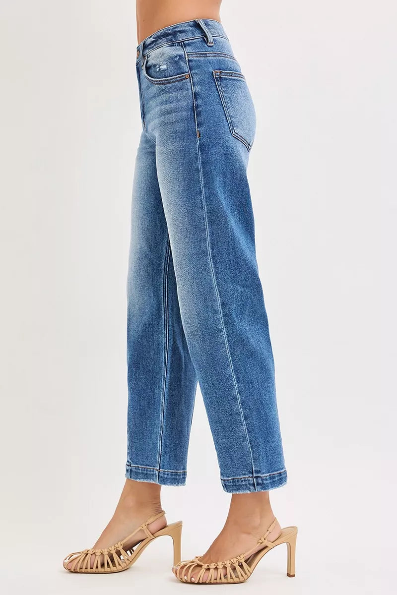 Hazel Blues® |  RISEN High Rise Crop Boyfriend Tapered Jeans