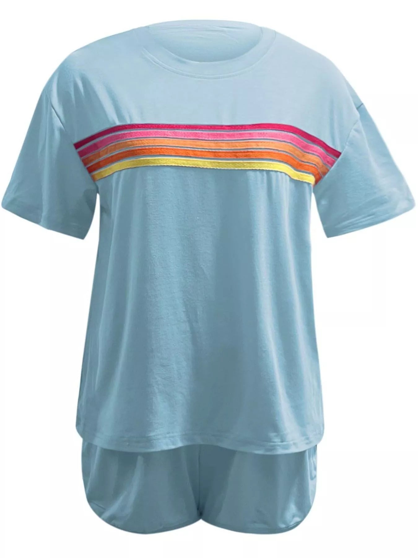 Hazel Blues® |  Rainbow Striped Round Neck Top and Shorts Set