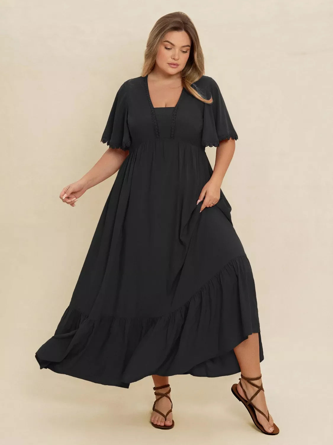 Hazel Blues® | Boho Ruffled Maxi Dress with Flutter Sleeves
