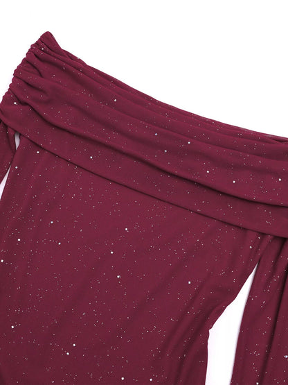Hazel Blues® |  Glitter Off-Shoulder Maxi Dress