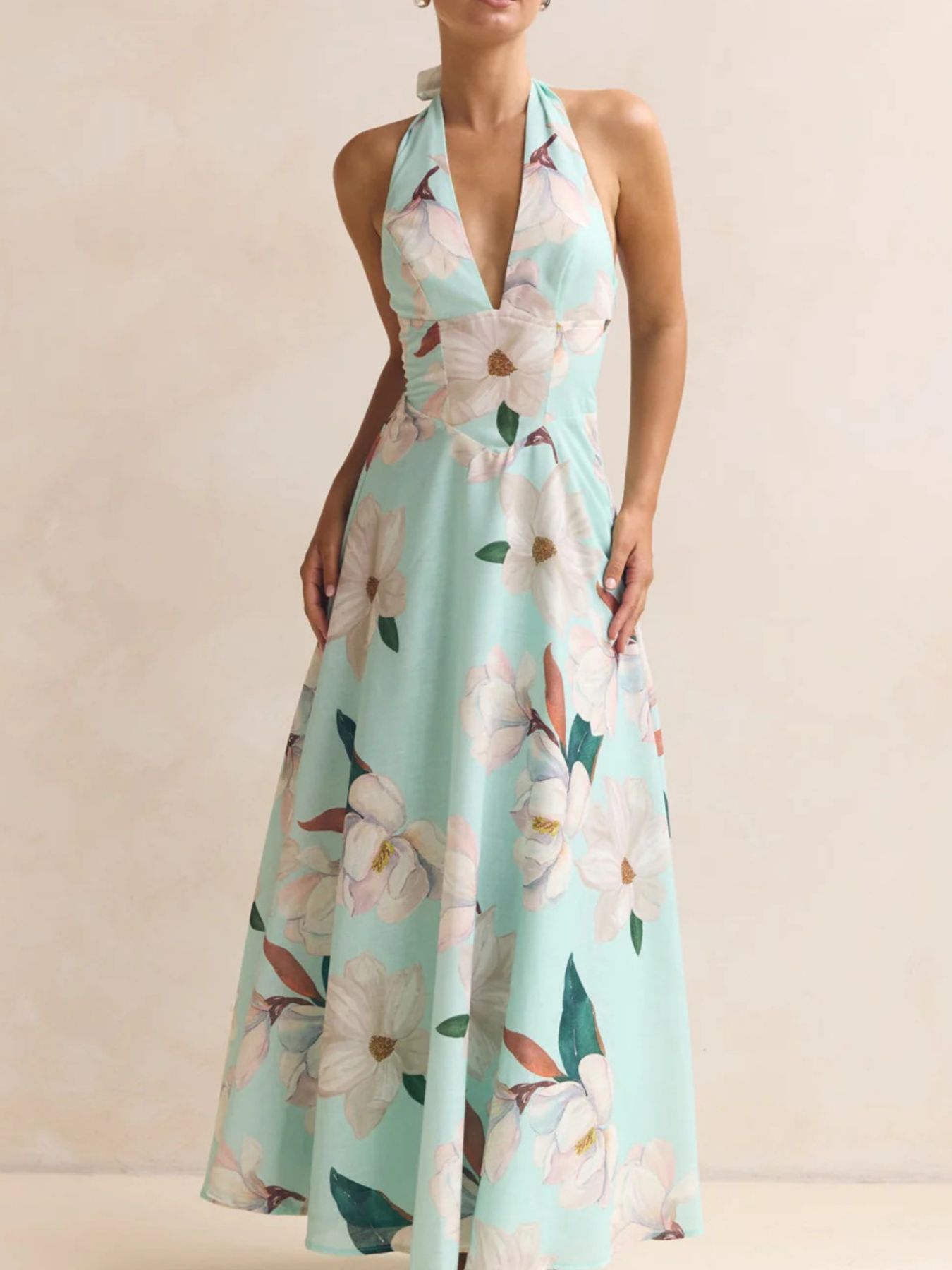 Hazel Blues® |  Floral Print Halter Neck Maxi Dress