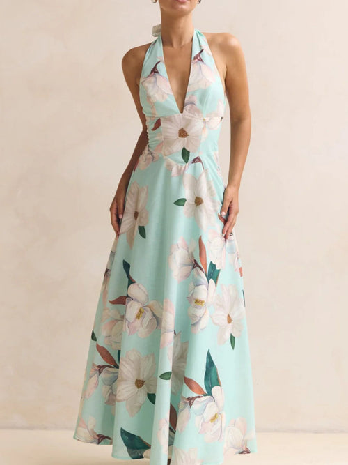 Hazel Blues® |  Floral Print Halter Neck Maxi Dress