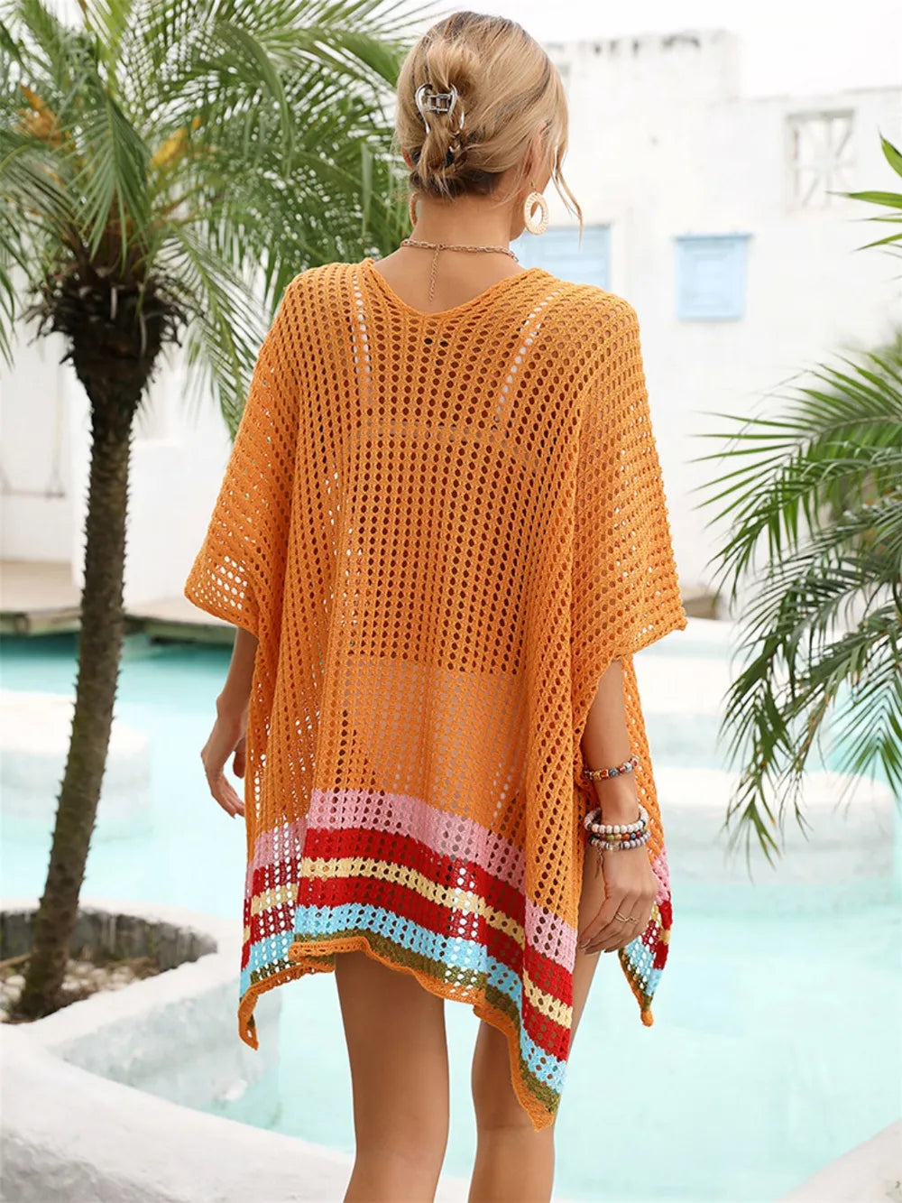 Hazel Blues® | Slit Openwork V-Neck Half Sleeve Cover-Up