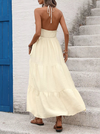 Hazel Blues® |  Halter Neck Tiered Maxi Dress