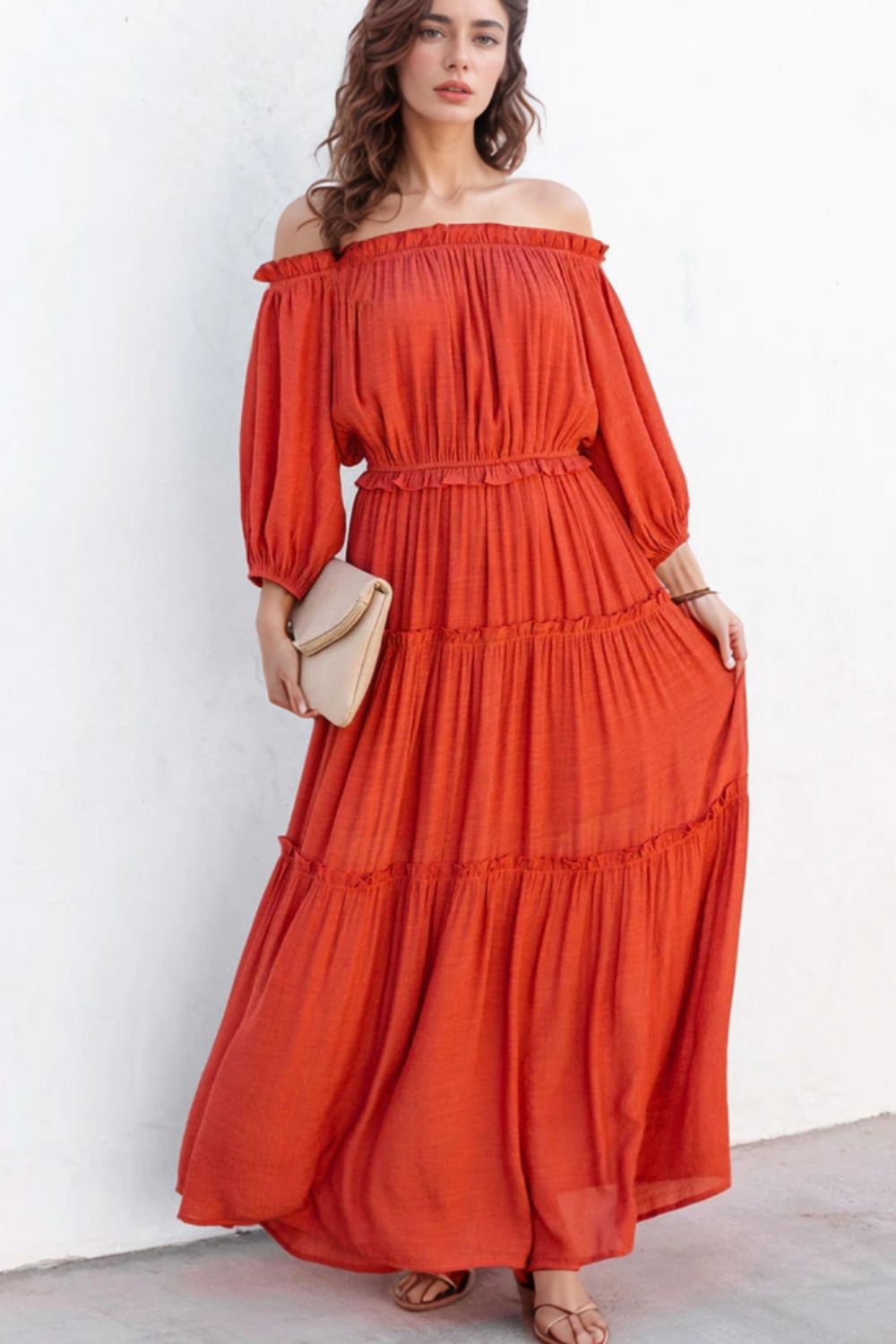 Hazel Blues® |  Cutout Frill Off-Shoulder Maxi Dress