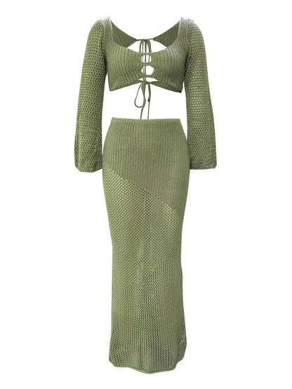 Hazel Blues® |  Tied Long Sleeve Top and Skirt Cover Up Set