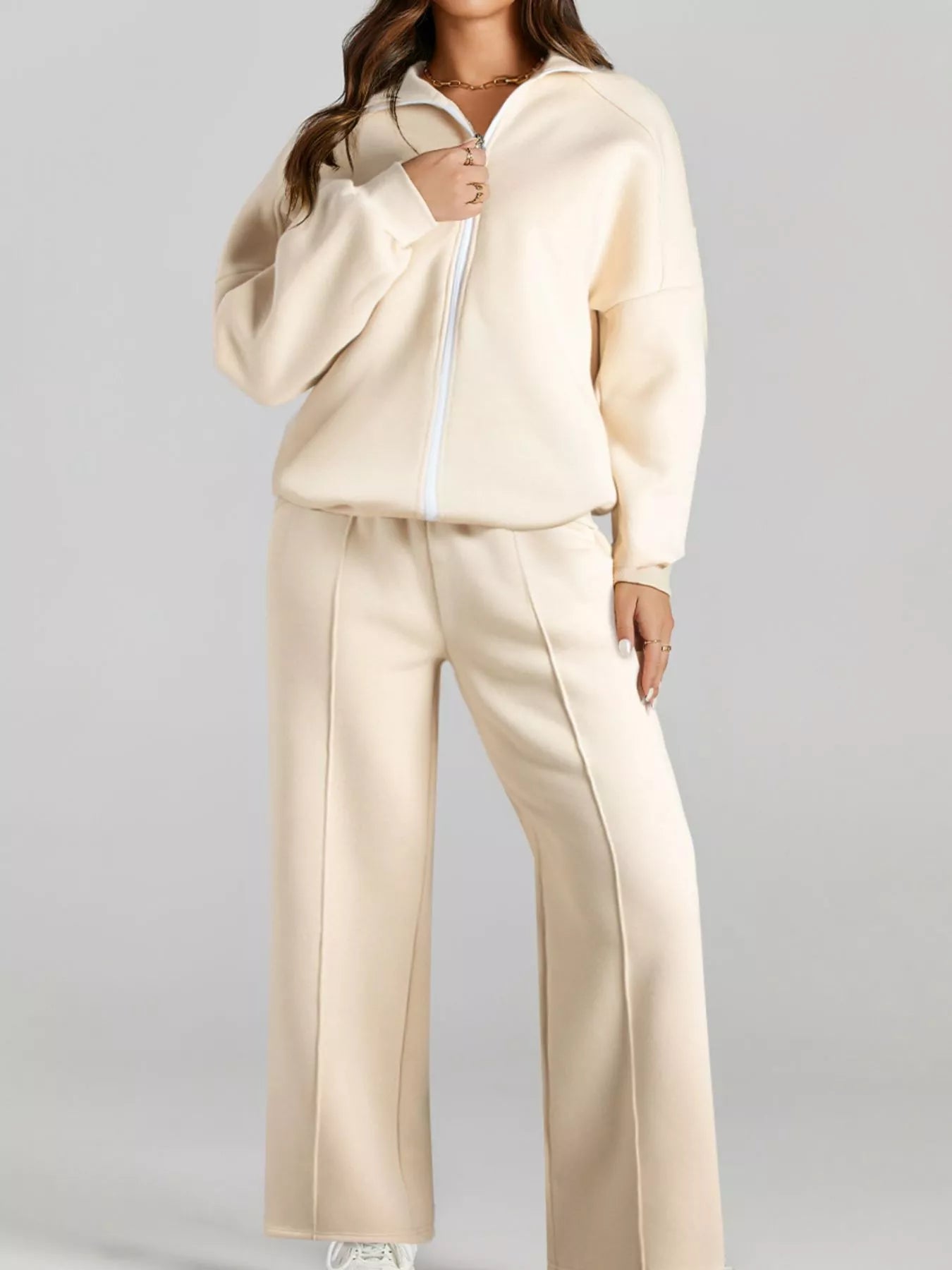 Hazel Blues® |  Drop Shoulder Zip Up Jacket and Drawstring Pants Active 2pcs Set