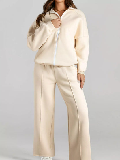 Hazel Blues® |  Drop Shoulder Zip Up Jacket and Drawstring Pants Active 2pcs Set