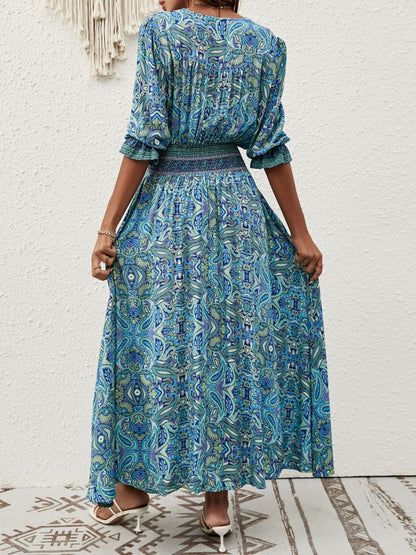 Hazel Blues® |  Paisley Print Half Sleeve Slit Midi Dress