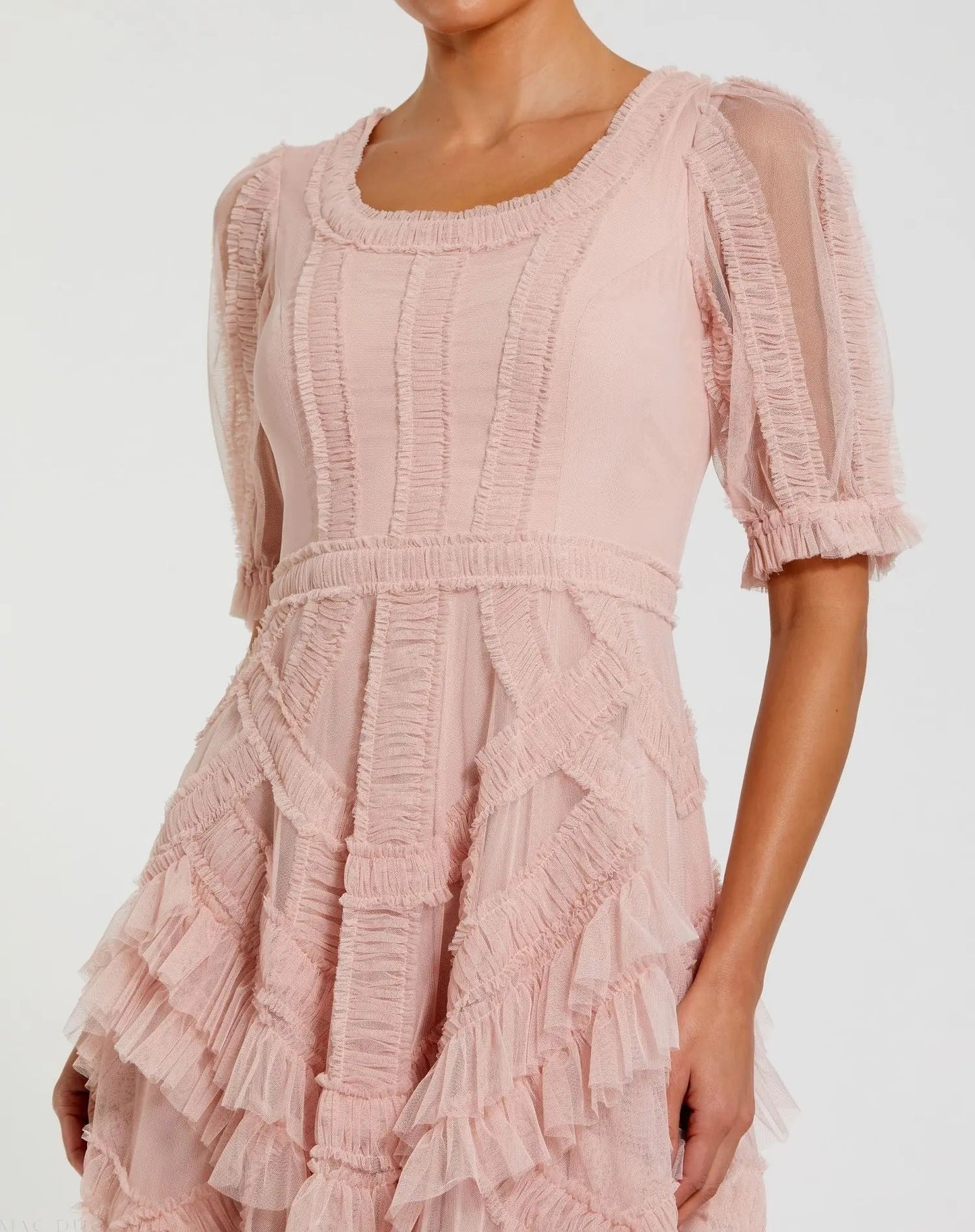 Pink Short Sleeve Micro Ruffle Midi Dress
