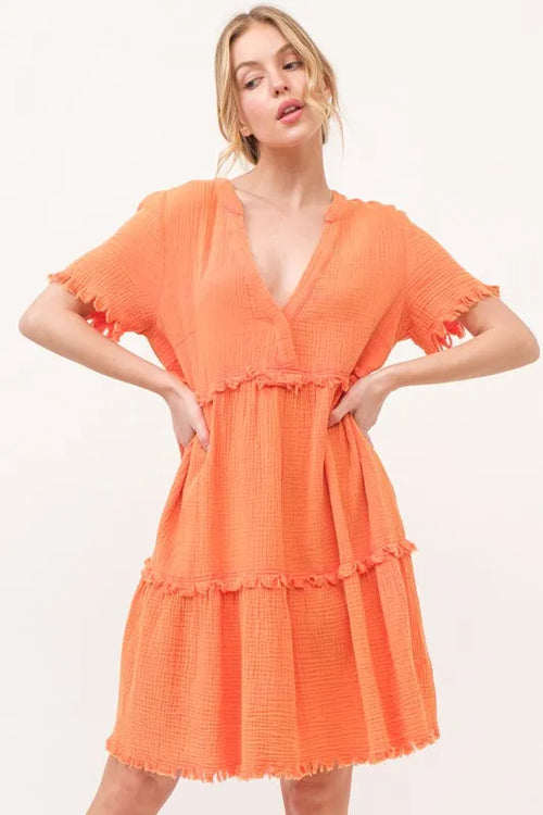 Hazel Blues® |  And The Why Washed Frayed Detail Tiered Dress