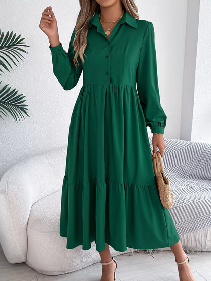Hazel Blues® |  Long Sleeve Tiered Button Front Midi Dress