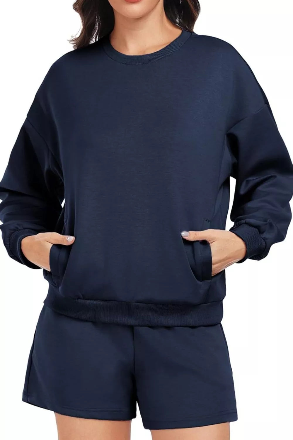 Hazel Blues® |  Round Neck Sweatshirt and Shorts Set