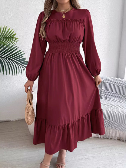 Hazel Blues® |  Round Neck Balloon Sleeve Tiered Dress