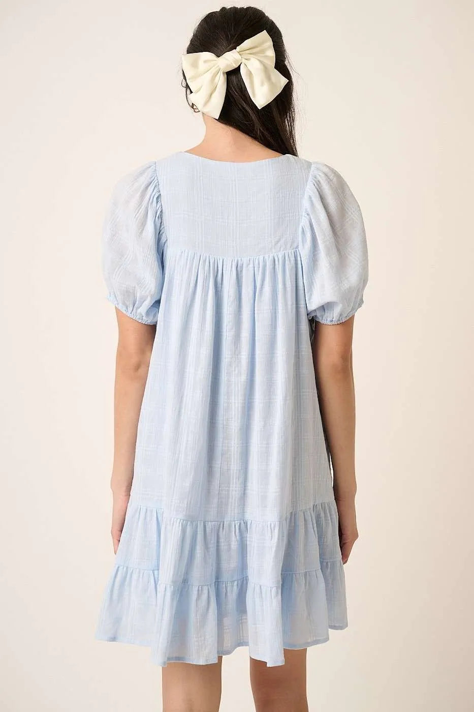 Hazel Blues® |  Mittoshop Tassel Tie Plaid Gauze Short Sleeve Mini Dress