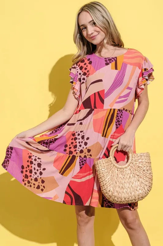 Hazel Blues® |  And The Why Printed Double Ruffles Sleeve Dress