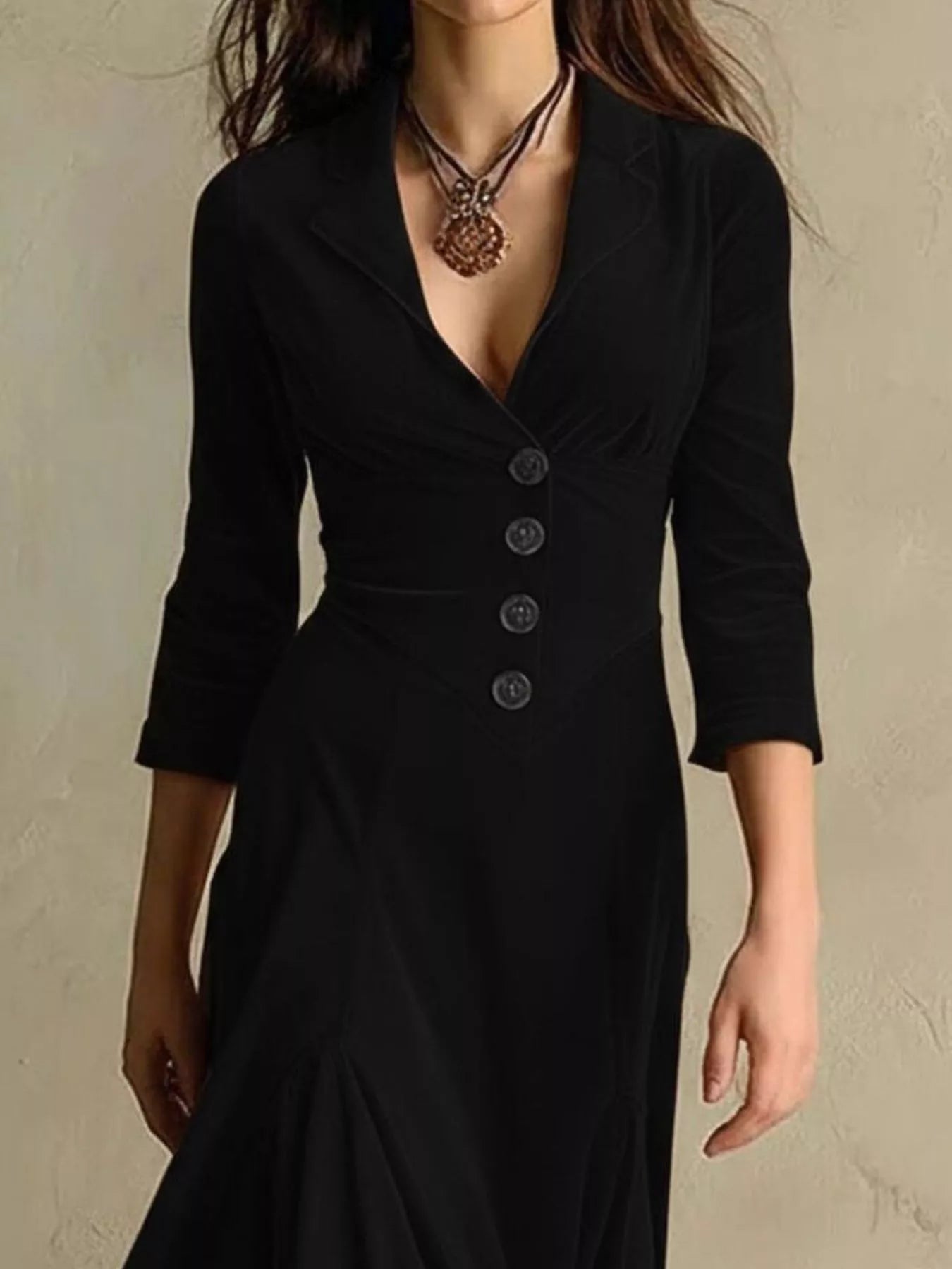 Hazel Blues® |  Velvet Button Front 3/4 Sleeve Maxi Dress