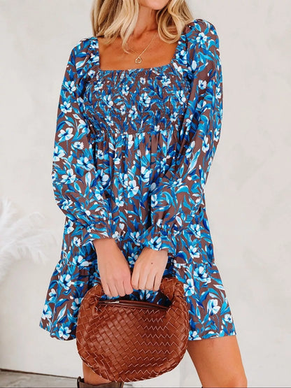 Hazel Blues® |  Smocked Bodice High Waist Ruffled Sleeve Floral Dress