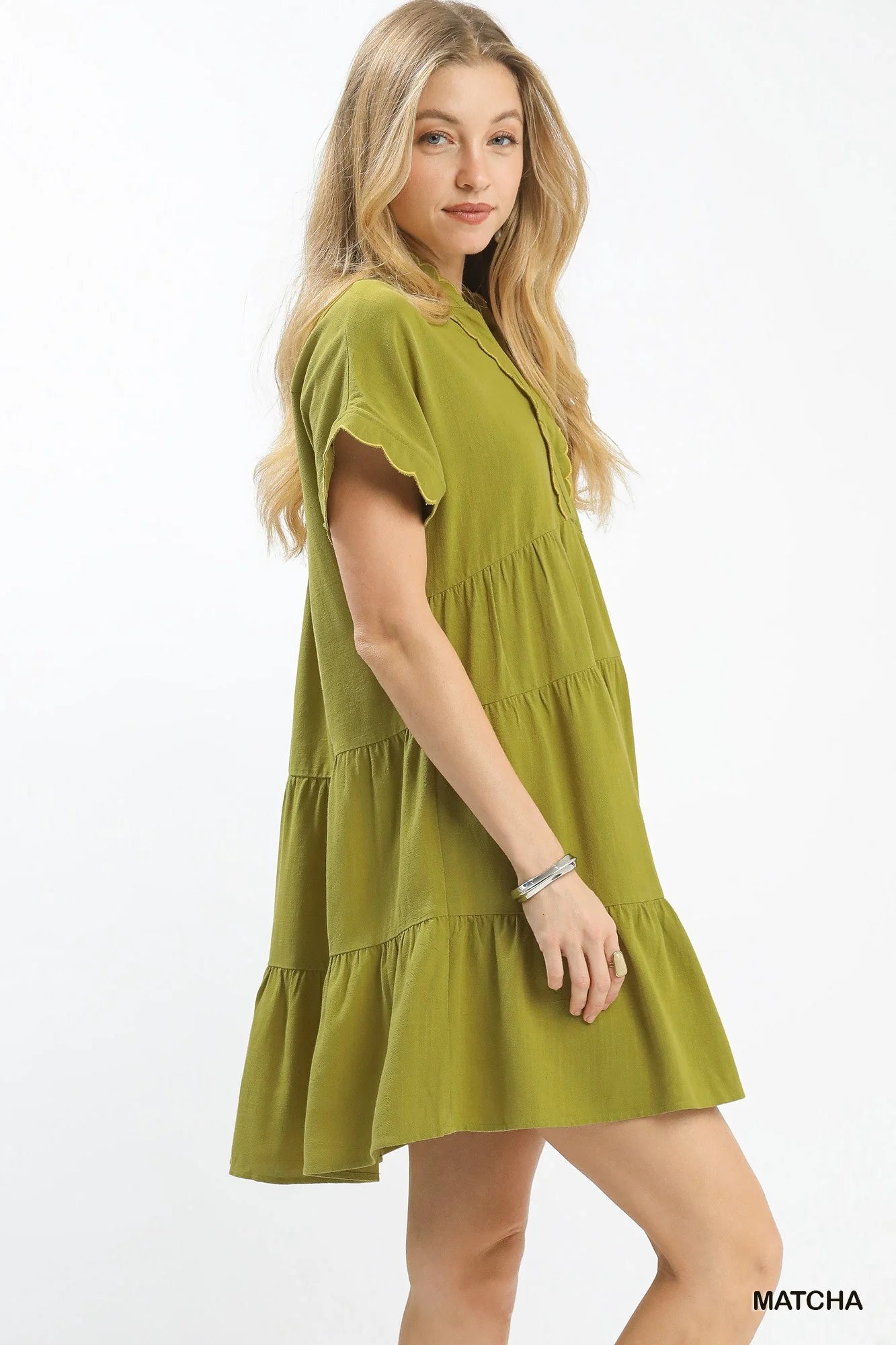 Hazel Blues® |  Umgee Linen Mini Dress with Scallop Trim