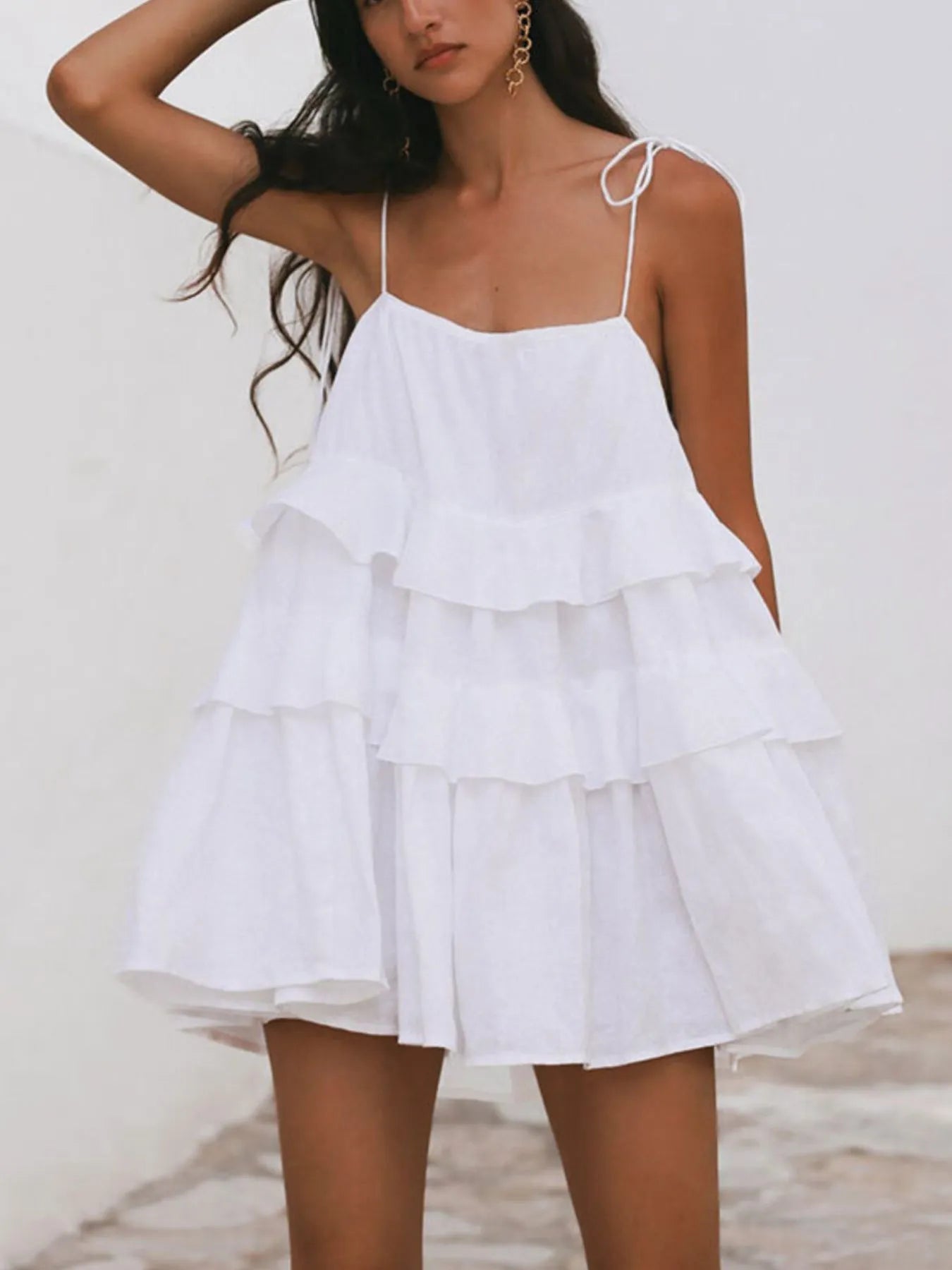 Hazel Blues® |  Ruffle Layered Tie Shoulder Cami Dress