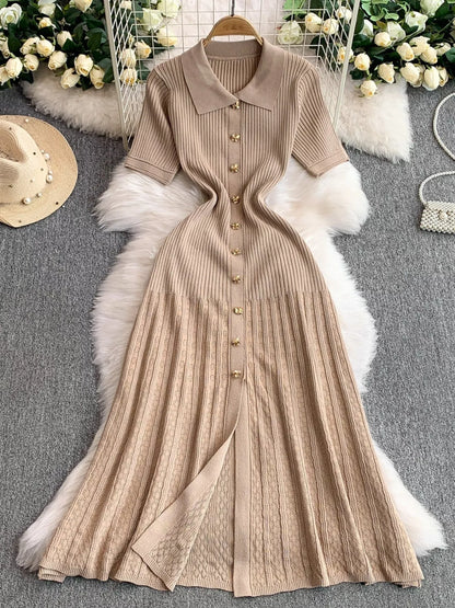 Hazel Blues® |  Button Front Ribbed Knit Midi Dress