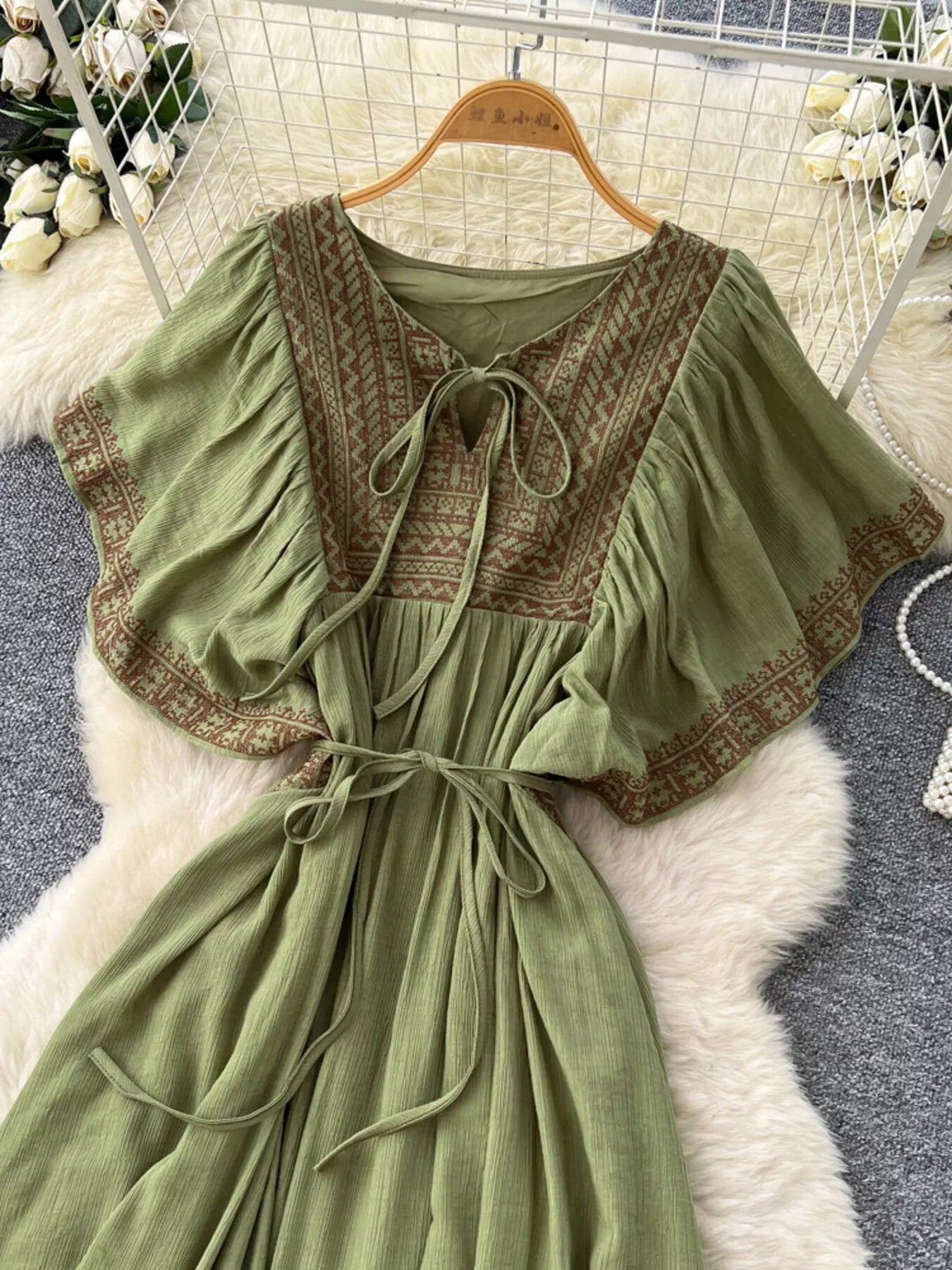 Hazel Blues® |  Tie Neck Short Sleeve Dress