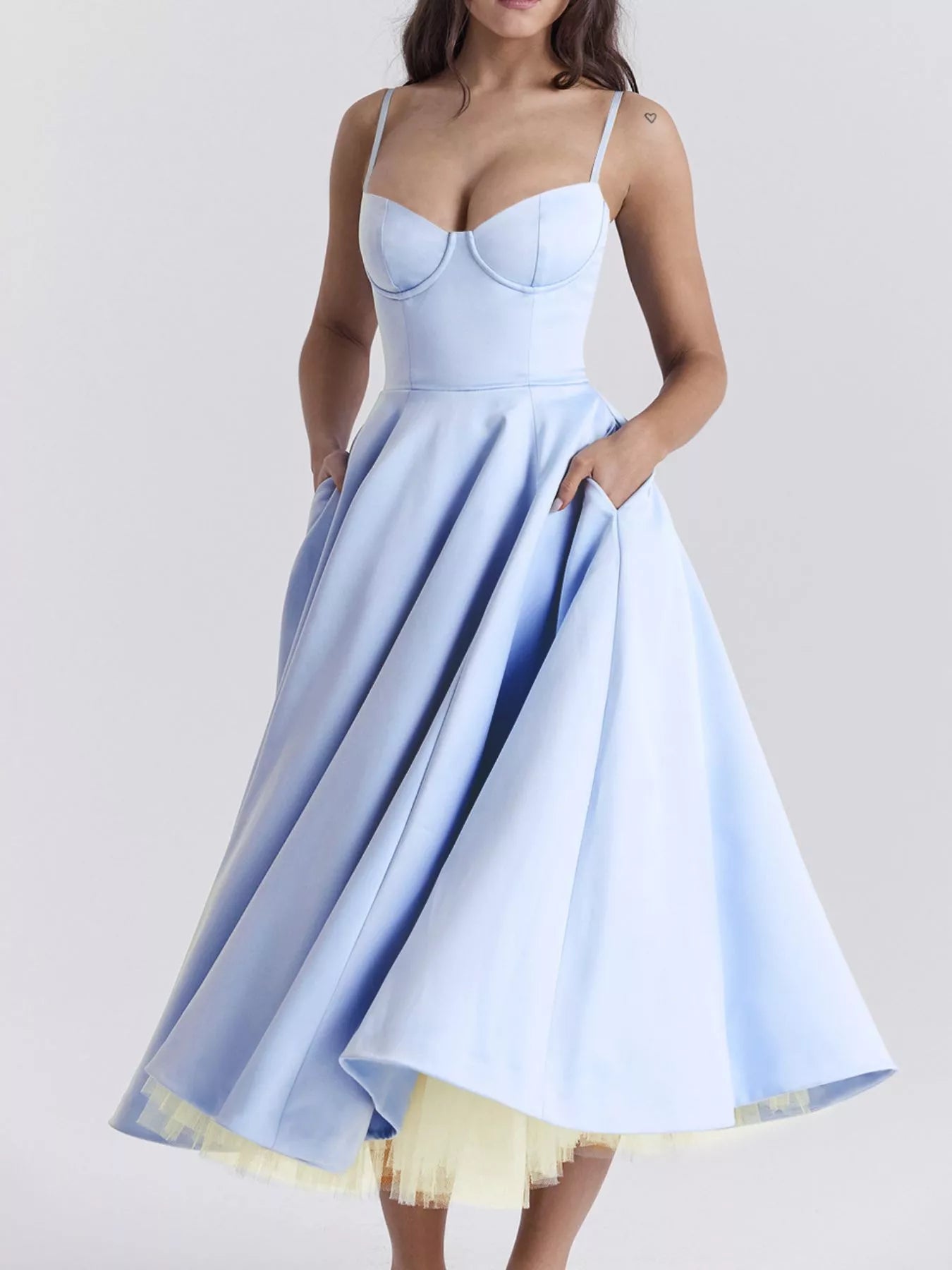 Hazel Blues® |  Sweetheart Neck A-Line Midi Dress