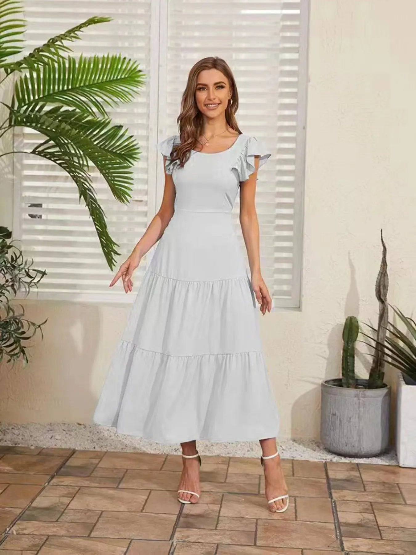 Hazel Blues® |  Flutter Sleeve Cutout Summer Midi Dress