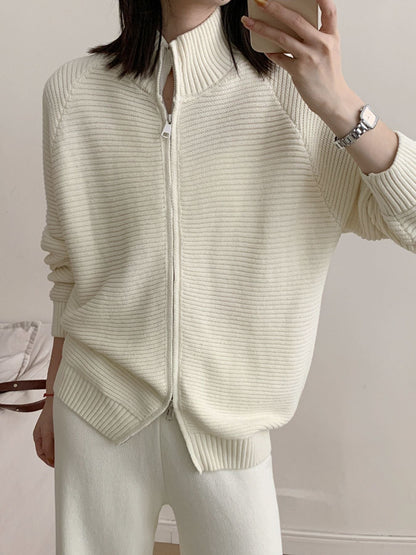 Hazel Blues® |  Casual Knit Zip-Up Cardigan and Wide-Leg Pants Set