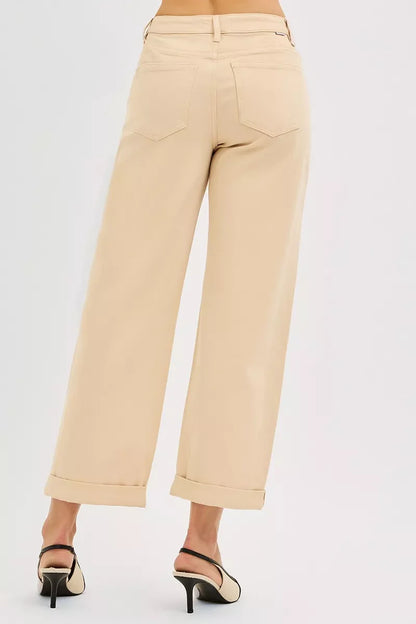 Hazel Blues® |  RISEN Tummy Control Mid Rise Ankle Barrel Relaxed Baggy