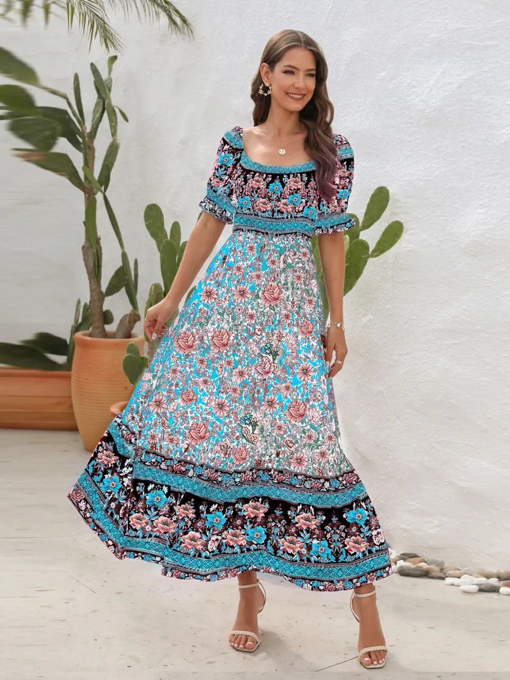 Hazel Blues® |  Floral Flounce Sleeve Midi Dress