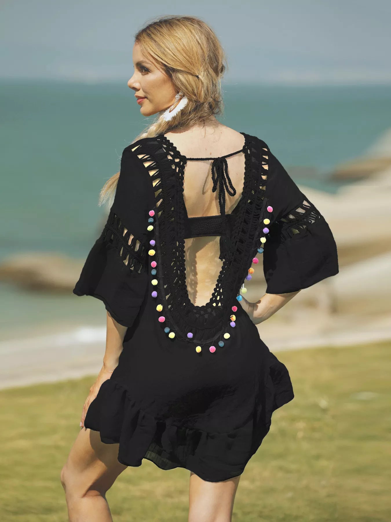 Hazel Blues® | Crochet V-Neck Beach Cover-Up Dress