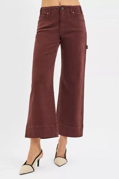 Hazel Blues® |  RISEN Tummy Control High Rise Crop Wide No Waist Band Pants
