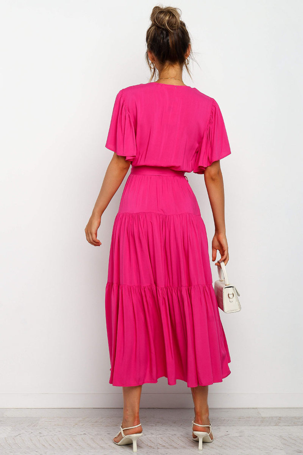 Hazel Blues® |  Tied Tiered Short Sleeve Midi Dress