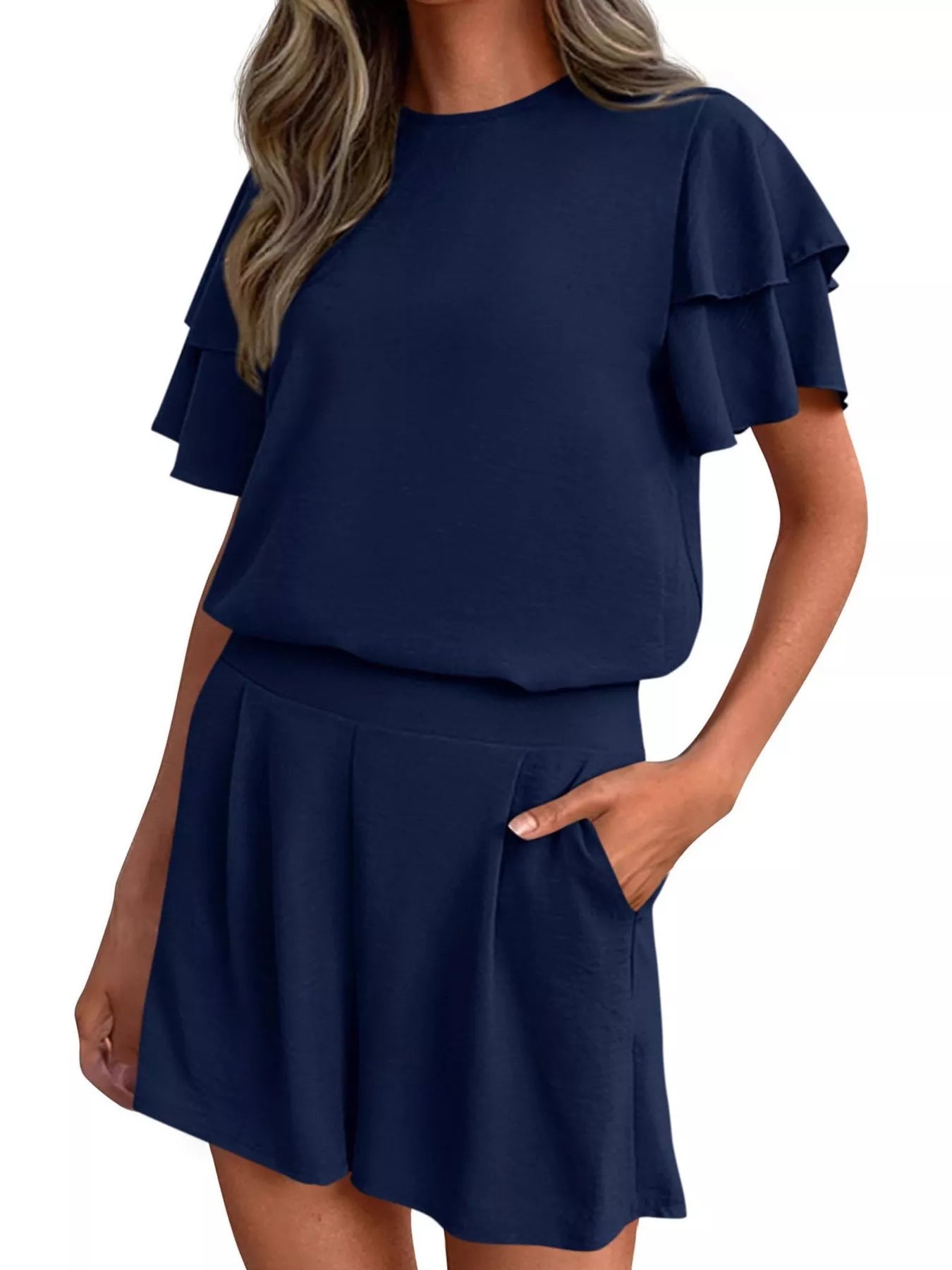 Hazel Blues® |  Ruffle Sleeve Top and Shorts Two-Piece Set