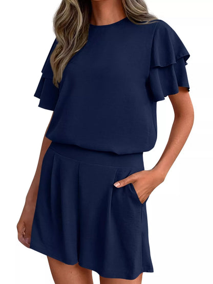 Hazel Blues® |  Ruffle Sleeve Top and Shorts Two-Piece Set