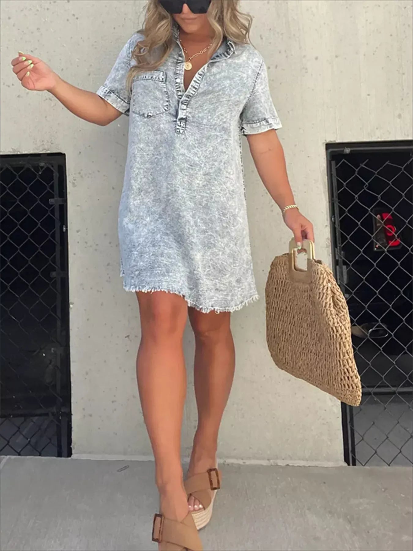 Hazel Blues® | Raw Hem Short Sleeve Dress