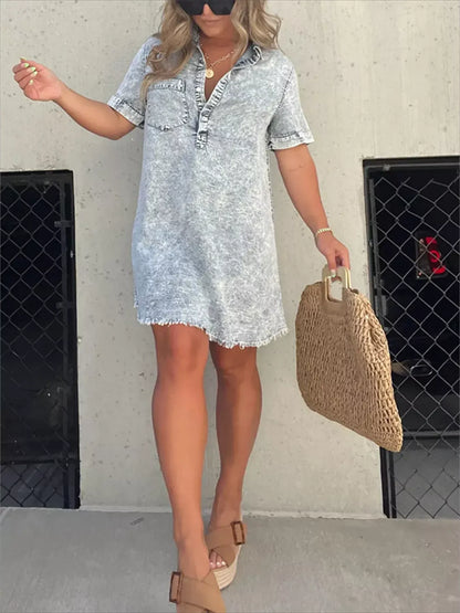 Hazel Blues® | Raw Hem Short Sleeve Dress