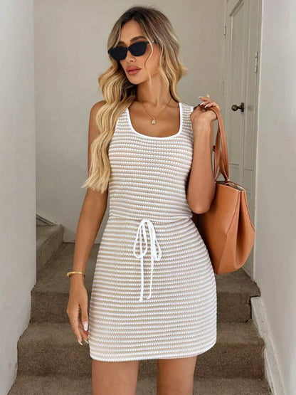 Hazel Blues® |  Striped Knitted Mini Dress with Drawstring