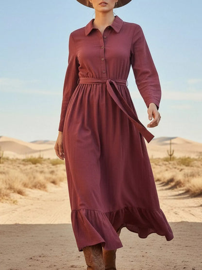 Hazel Blues® |  Tie Waist Long Sleeve Ruffled Hem Dress