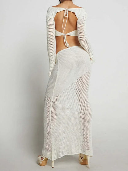 Hazel Blues® |  Tied Long Sleeve Top and Skirt Cover Up Set