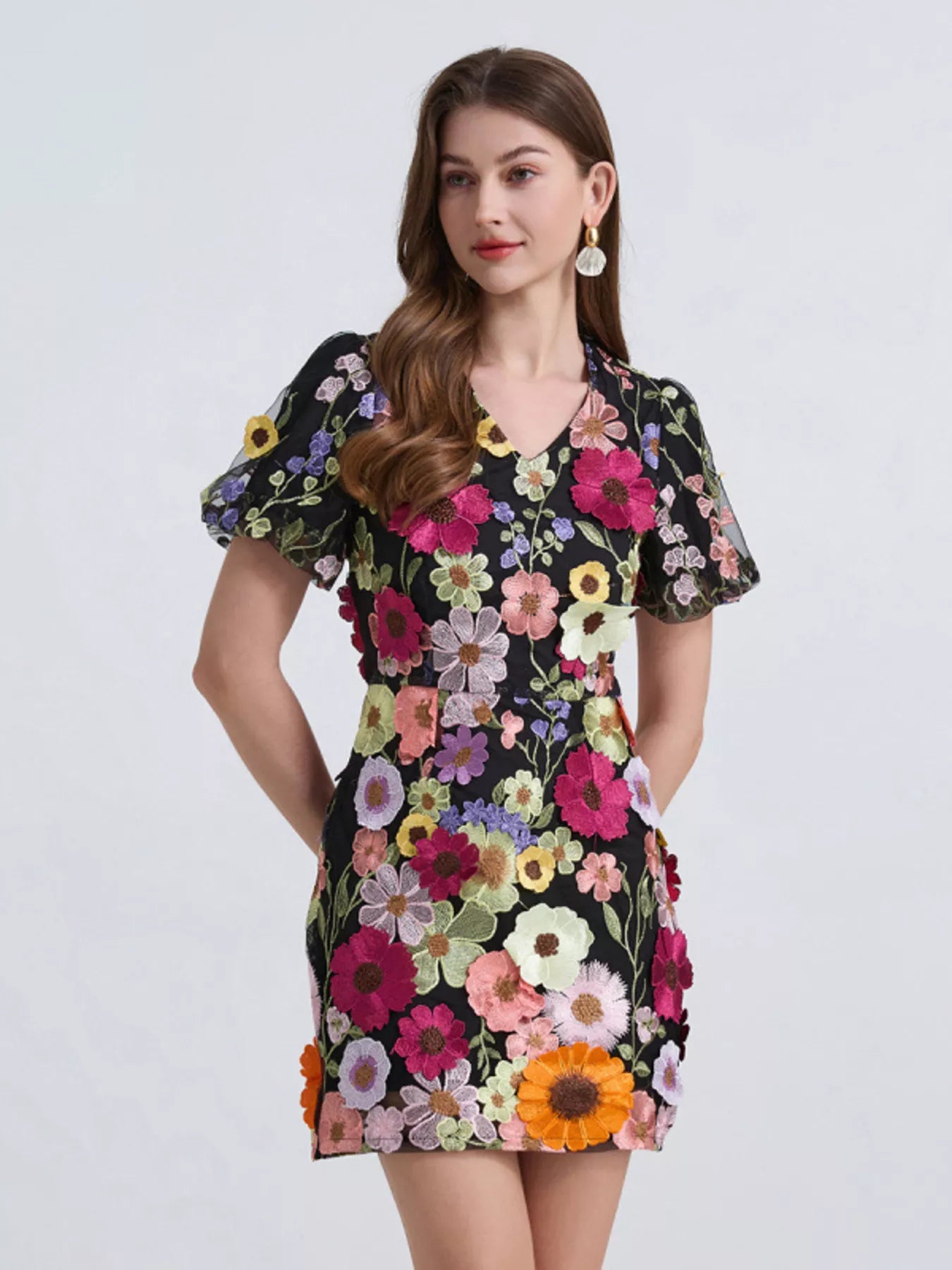 Hazel Blues® |  Floral Puff Sleeve Mini Dress
