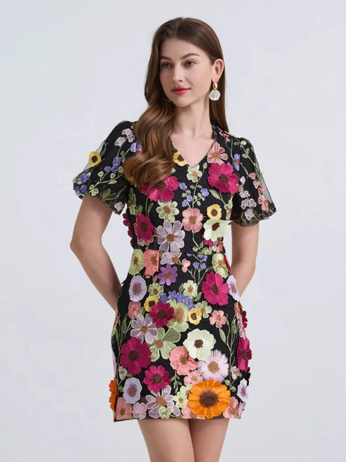 Hazel Blues® |  Floral Puff Sleeve Mini Dress