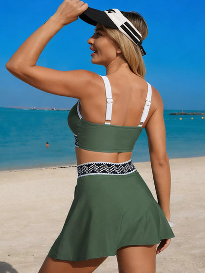 Hazel Blues® | Contrast Trim Tank and Skort Swim Set
