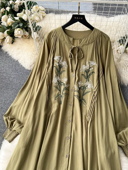 Hazel Blues® |  Floral Button Front Long Sleeve Dress