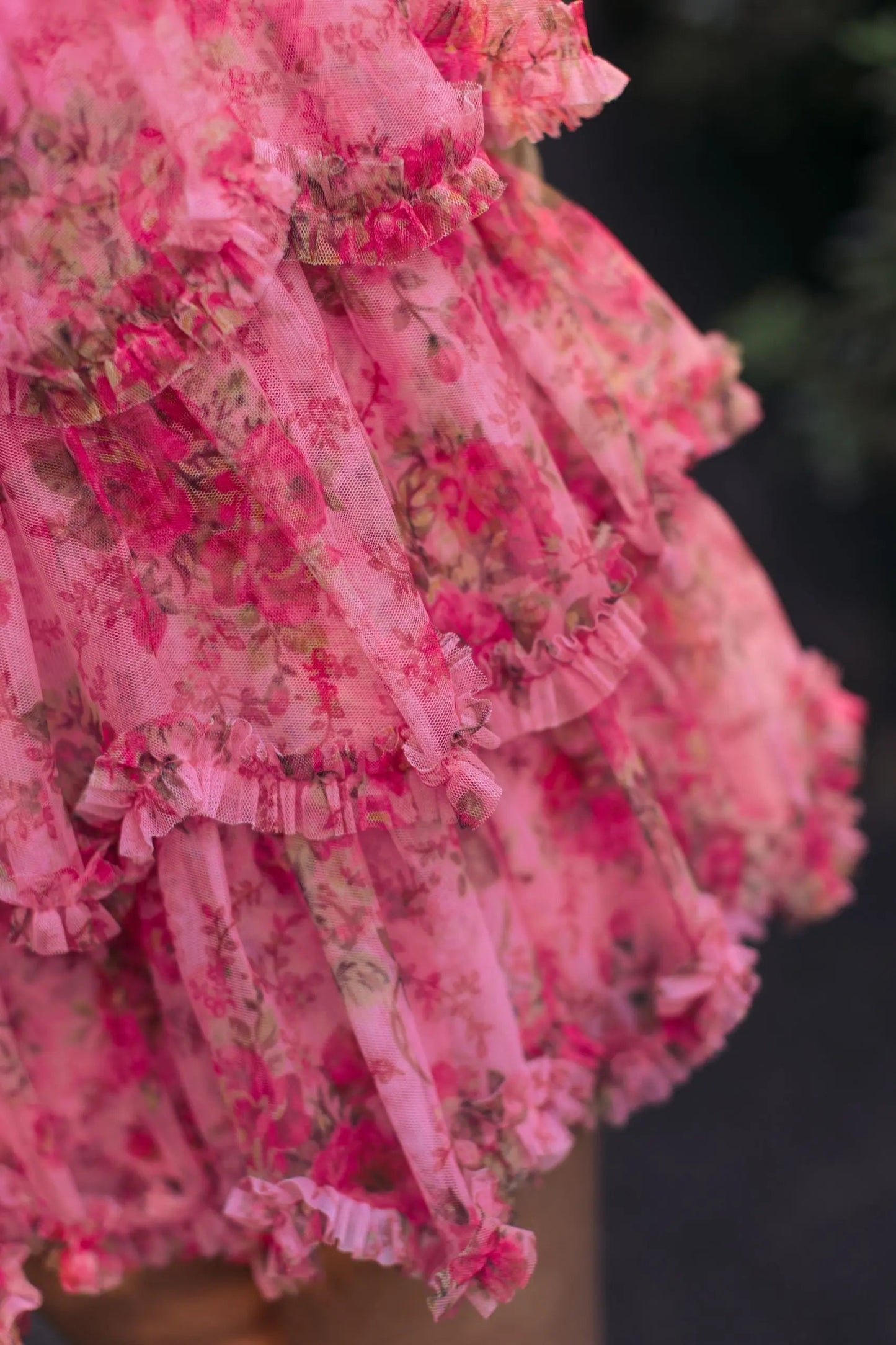 Pink Floral High Neck Cap Sleeve Ruffle Mini Dress